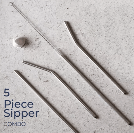 Set of 4 Stainless Steel Straws & Brush (2 Straight straws, 2 Bent straws, 1 Brush)